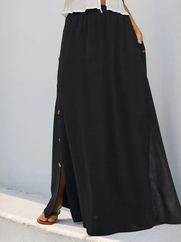 High-waist lace-up maxi skirt with side pockets