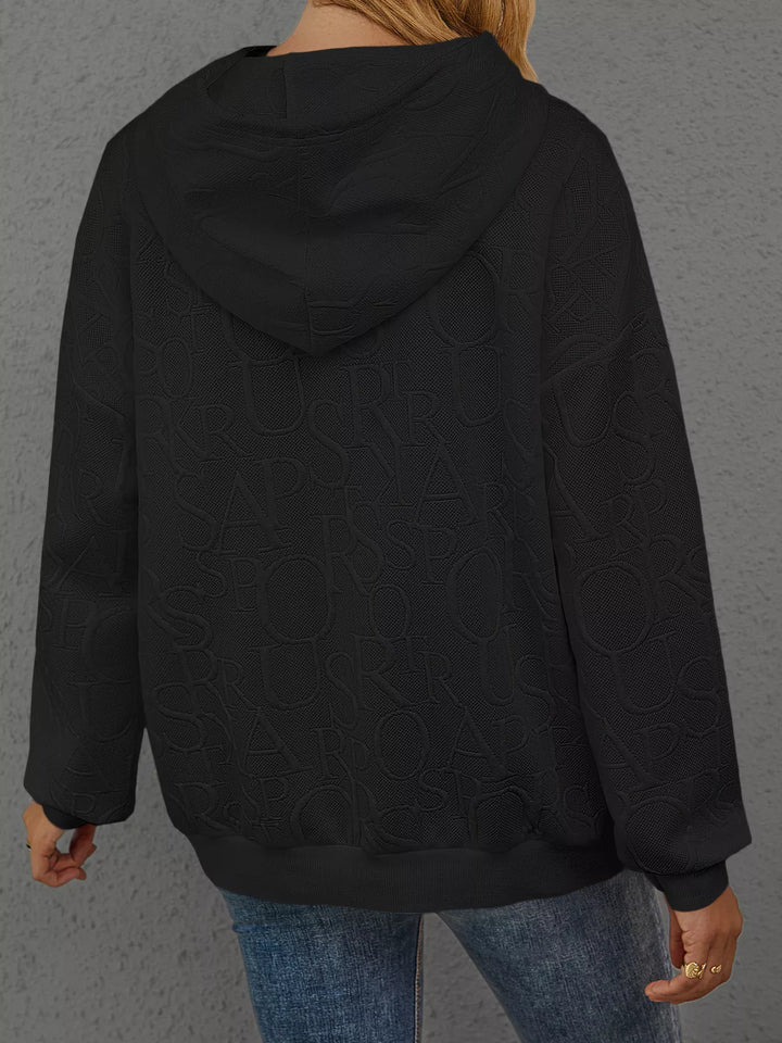 Embossed lettering drawstring pullover hoodie