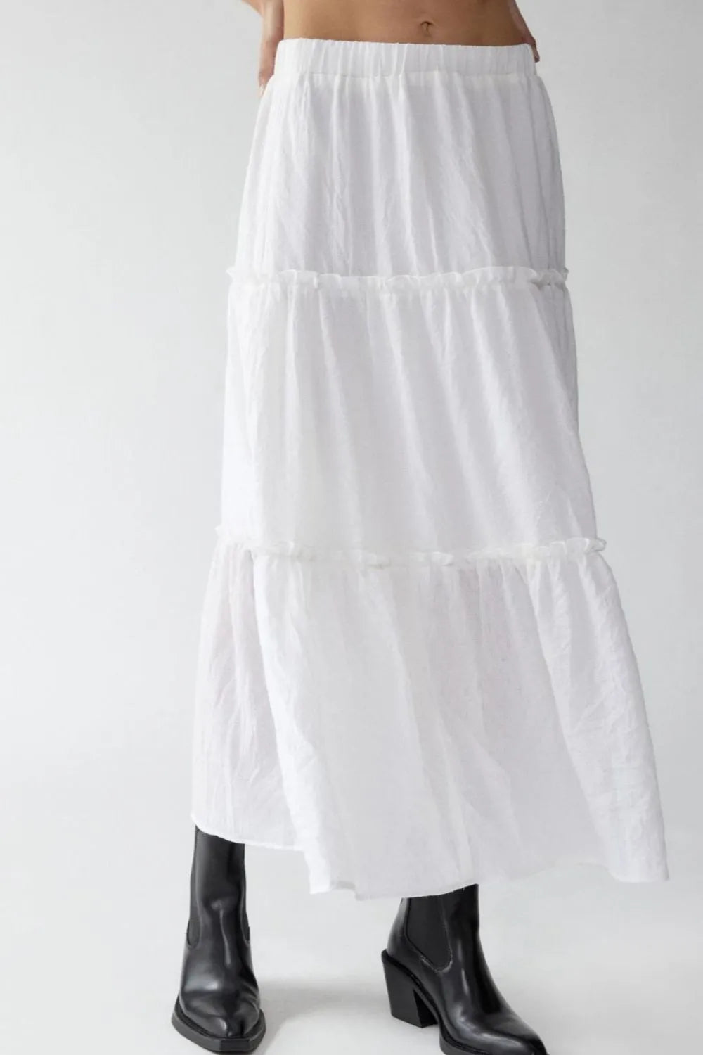 Tiered frill maxi skirt with elastic waist