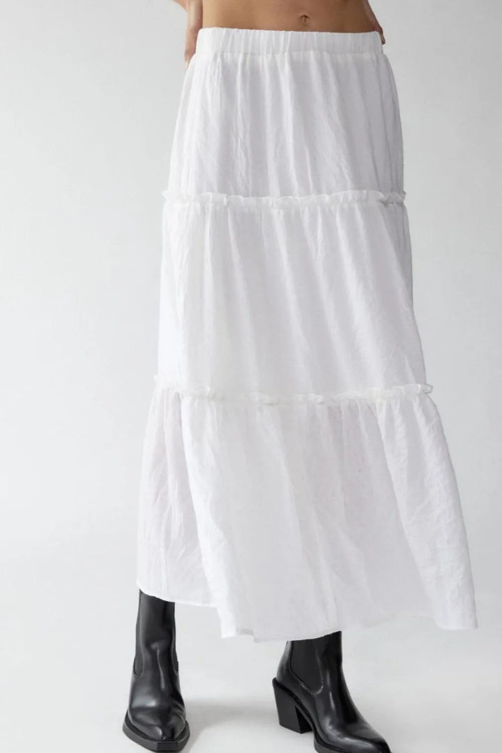 Tiered frill maxi skirt with elastic waist