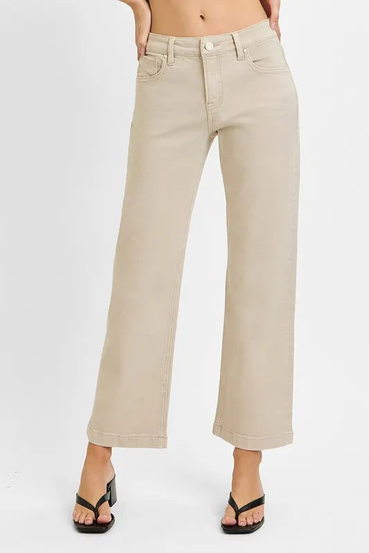 ALMOND Tummy control mid-rise straight-leg ankle jeans
