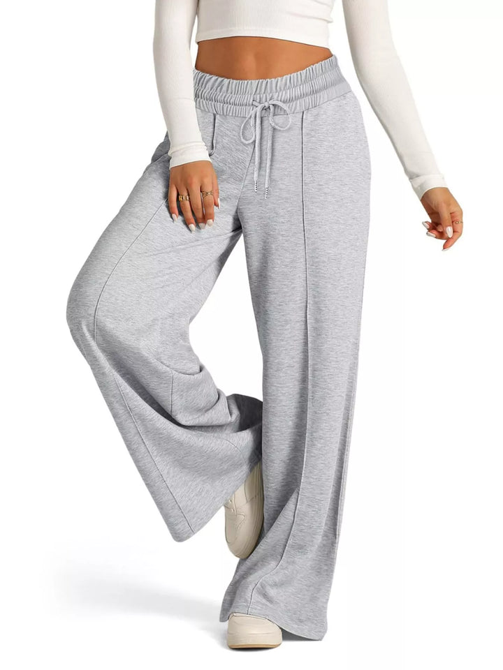 Light Gray Wide-leg drawstring pants with elastic waist and pockets