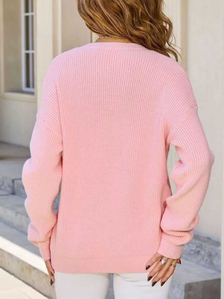 Ribbed knit bow-tie button-front cardigan