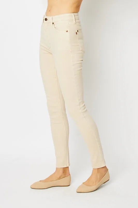 Garment-dyed tummy control high-rise skinny jeans