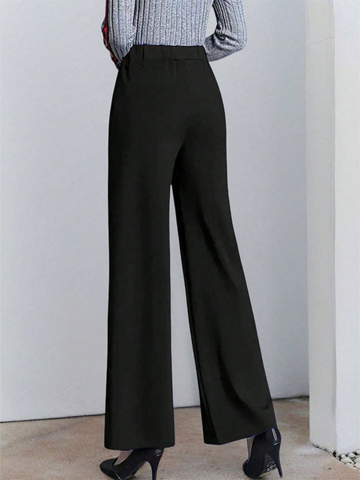 High-waisted wide-leg pintuck pants with pockets