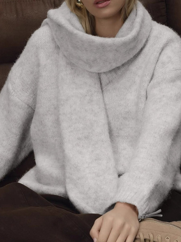 Gray Oversized dropped-shoulder knit sweater with scarf