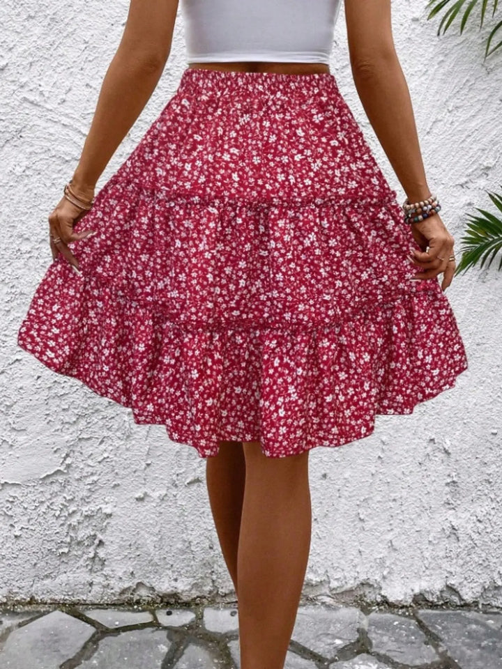 Floral print tiered ruffle mini skirt