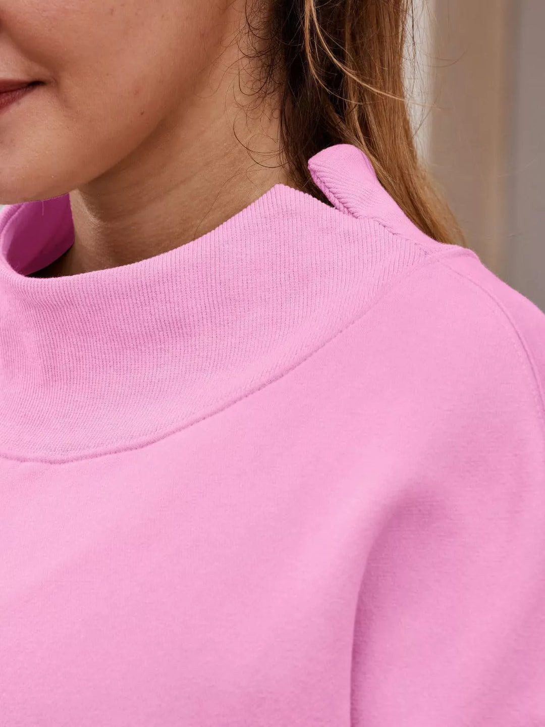 Mock neck dropped shoulder fleece sweatshirt