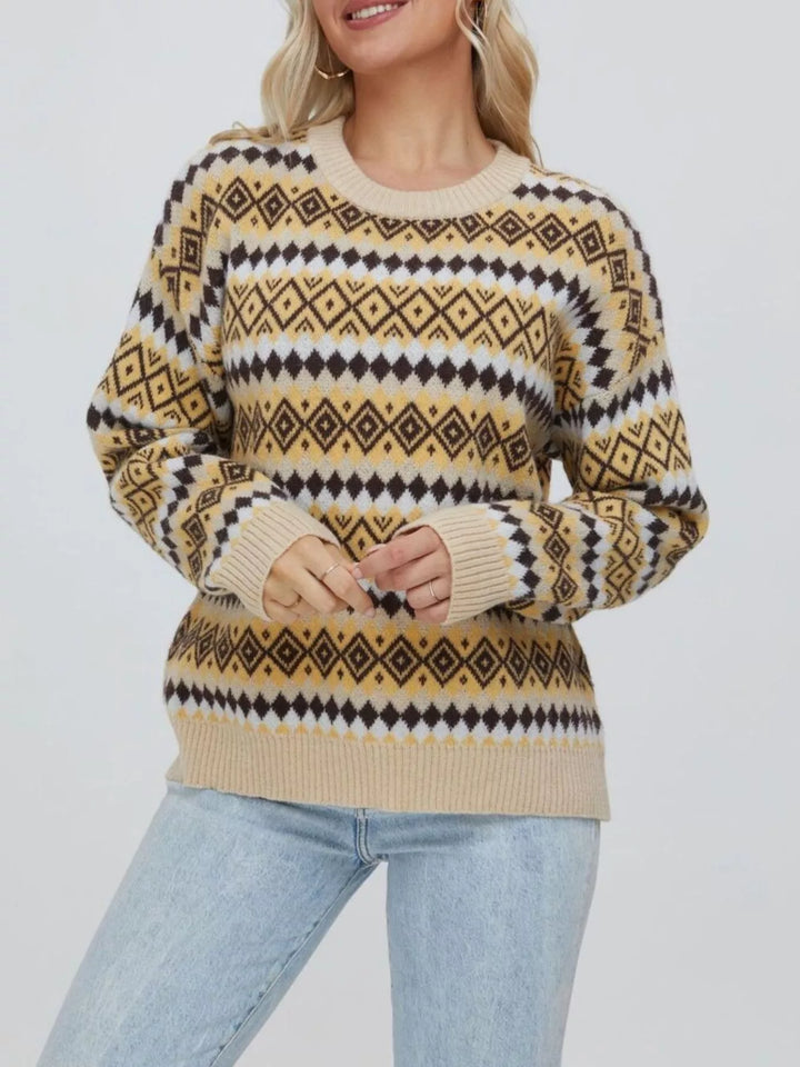Geometric Fair Isle knit crew neck sweater