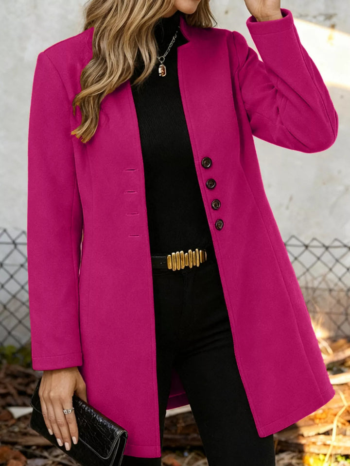 Single-breasted stand-collar longline coat
