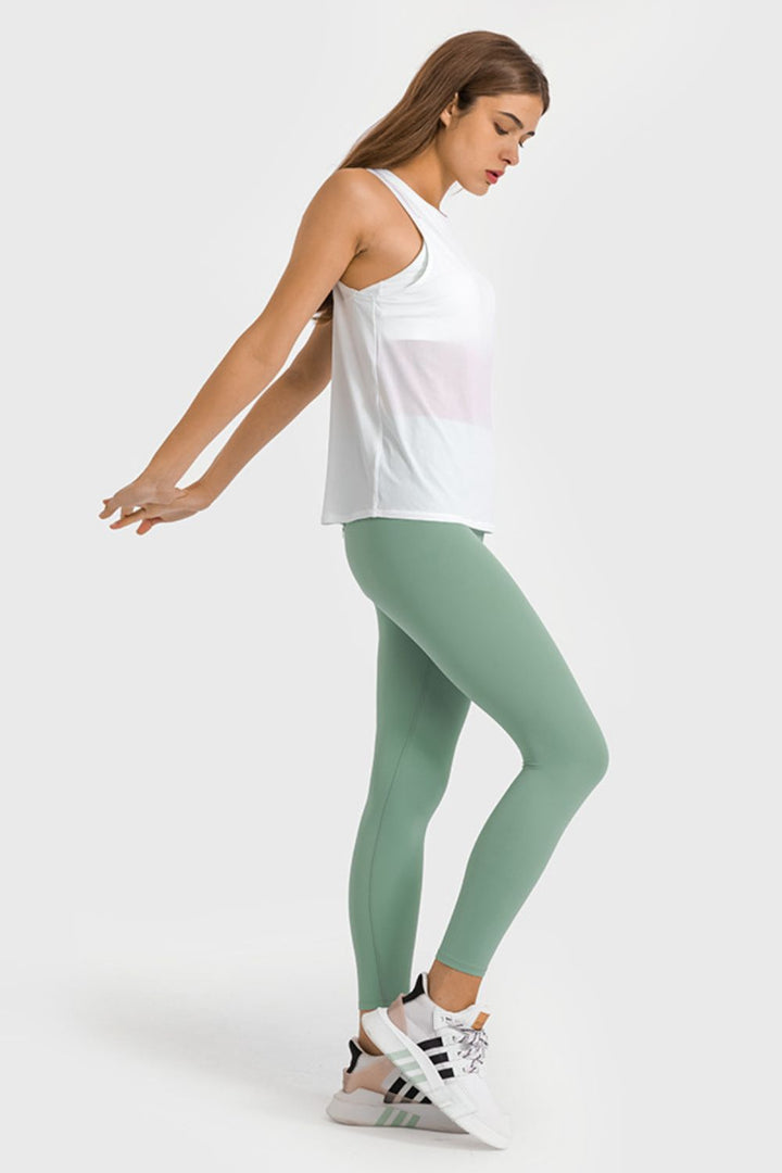 High waist ankle-length yoga leggings with wide waistband