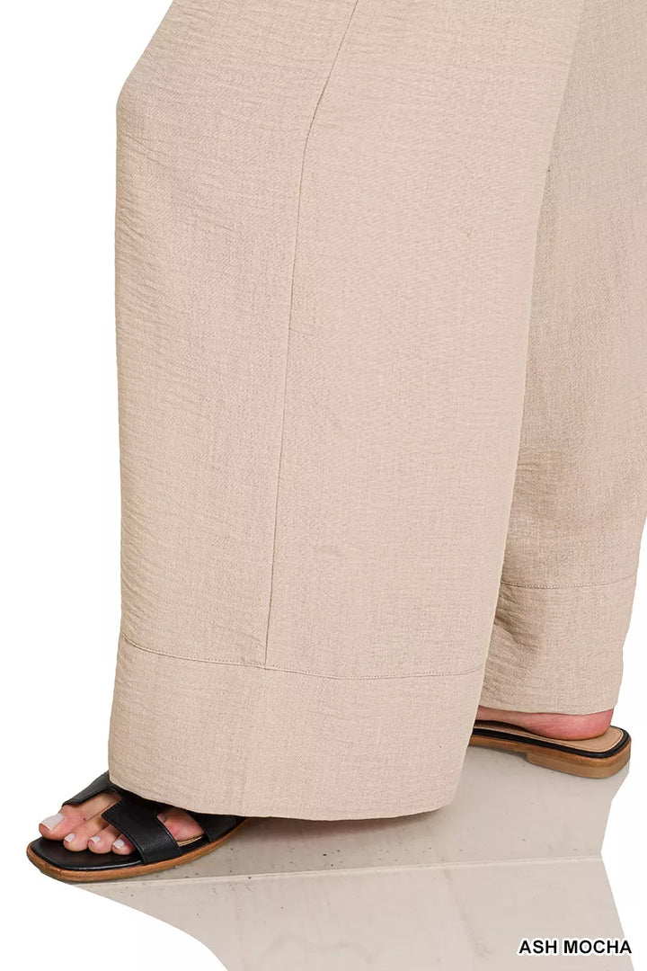 Wide-leg woven drawstring pants with side pockets