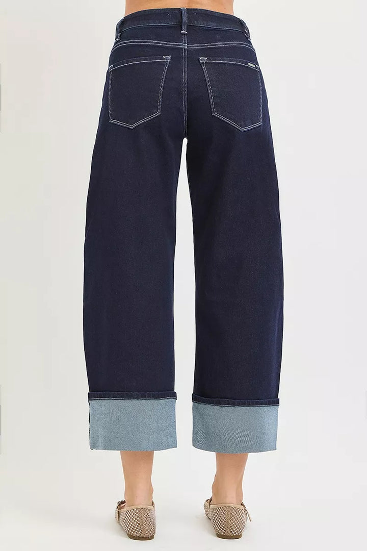 High-rise slouchy barrel-leg cropped jeans with cuffed hem