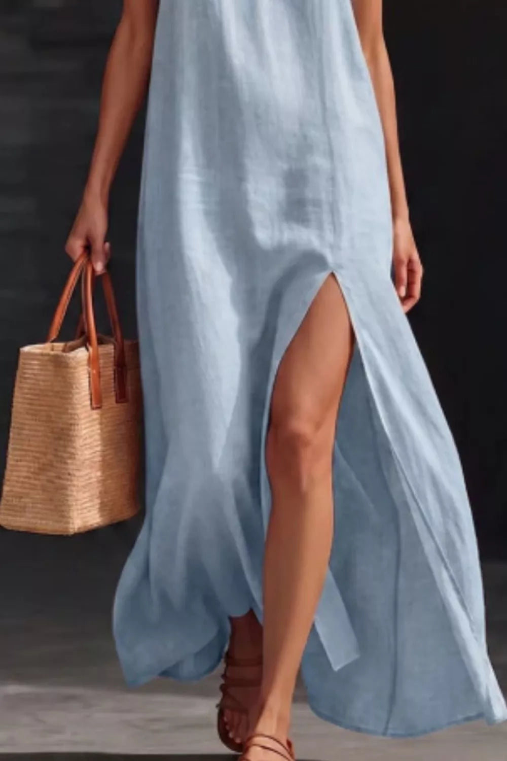 Spaghetti strap V-neck maxi dress with side slit