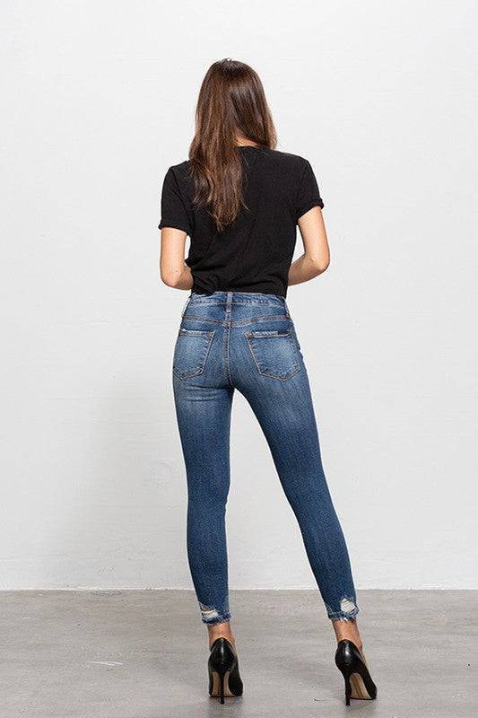 Adeline Mid-Rise Ankle Skinny Jeans With Minimal Distress in DARK - mini, denim - view 5