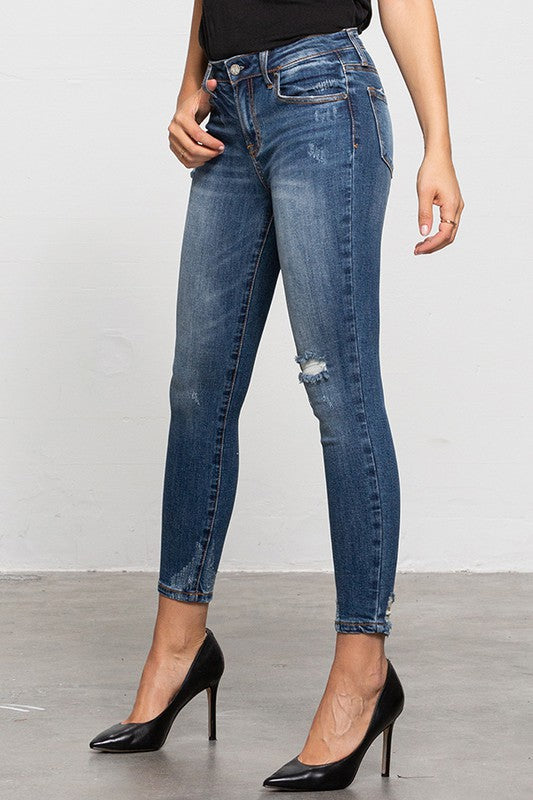 Adeline Mid-Rise Ankle Skinny Jeans With Minimal Distress in DARK - mini, denim - view 7