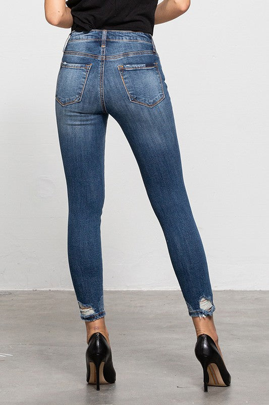 Adeline Mid-Rise Ankle Skinny Jeans With Minimal Distress in DARK - mini, denim - view 8