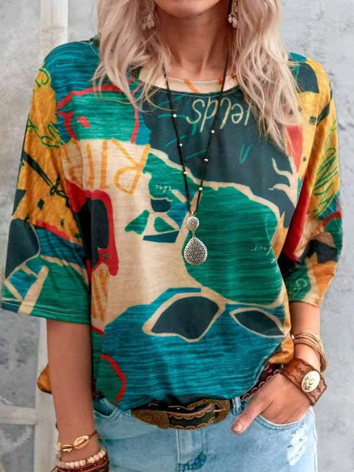 Geometric Green Abstract stripe round-neck short sleeve t-shirt