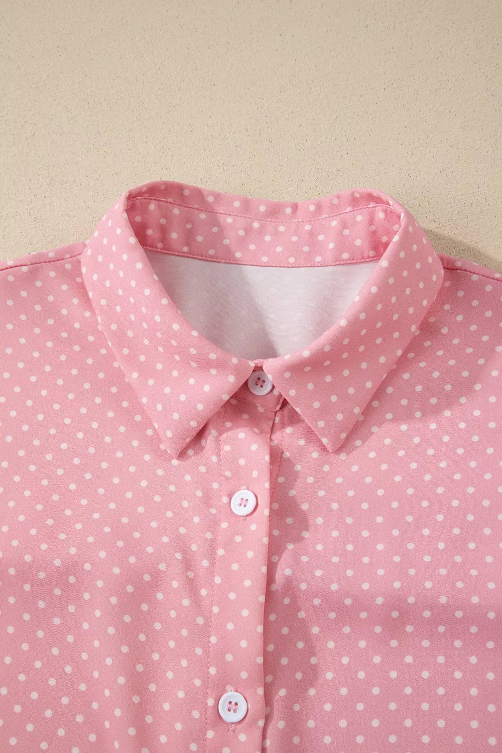 Polka dot short-sleeve button-down collared shirt