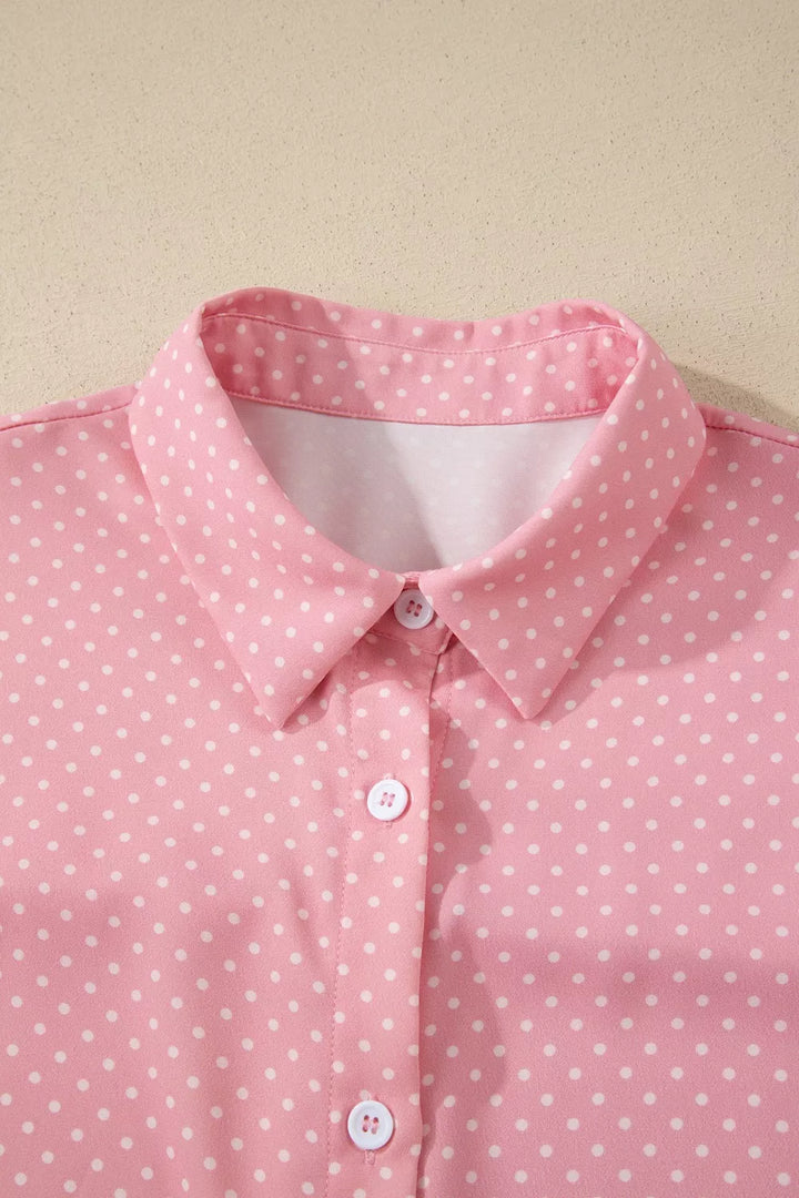 Polka dot short-sleeve button-down collared shirt