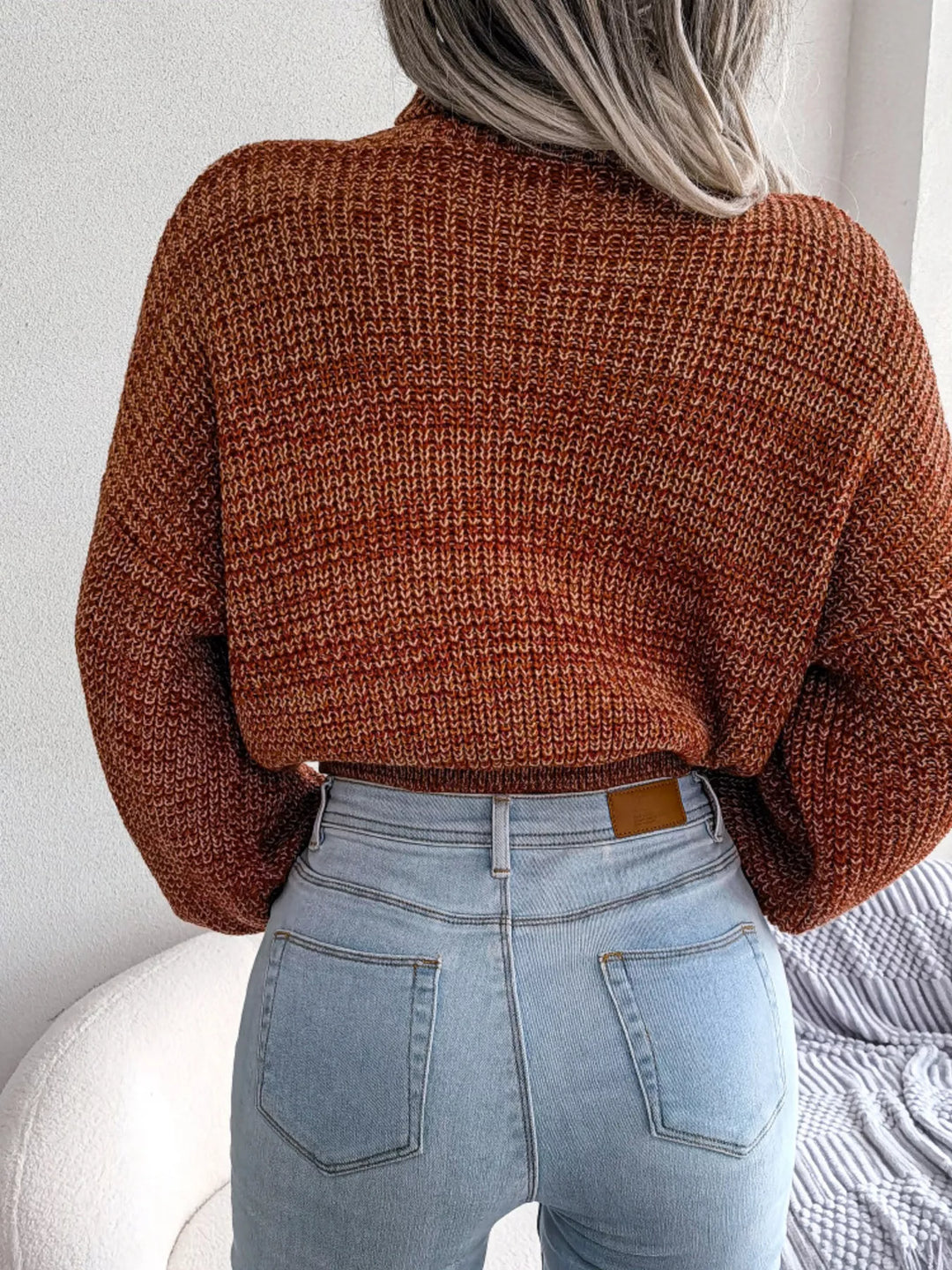 Waffle knit turtleneck sweater with dropped shoulders