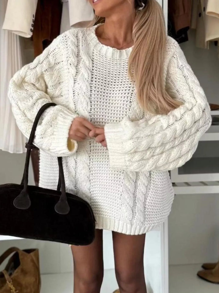 Chunky cable knit oversized crewneck sweater