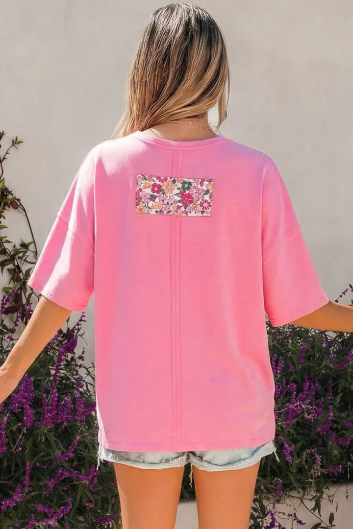 Oversized floral patch crew neck tunic tee