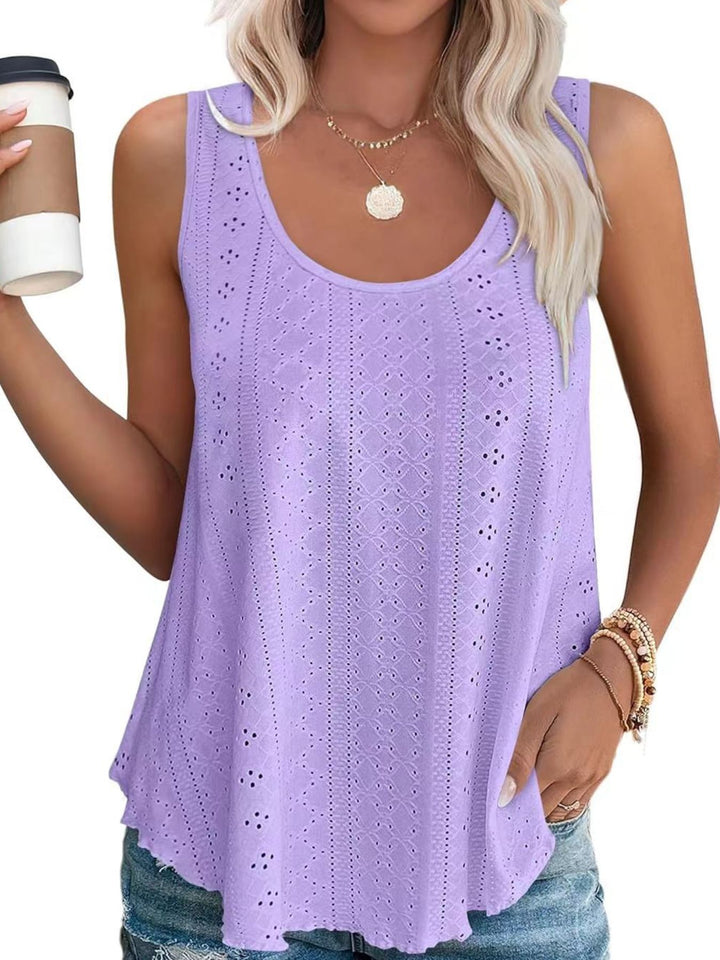 Lavender Eyelet knit scoop neck flowy swing tank top