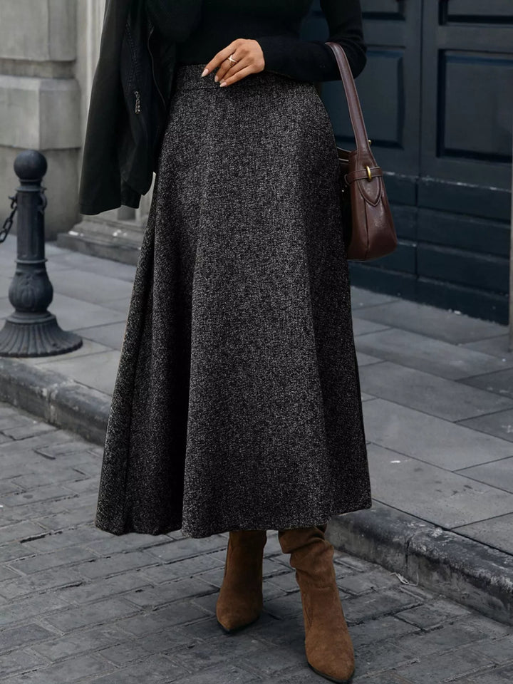 High-waist A-line midi skirt with side pockets