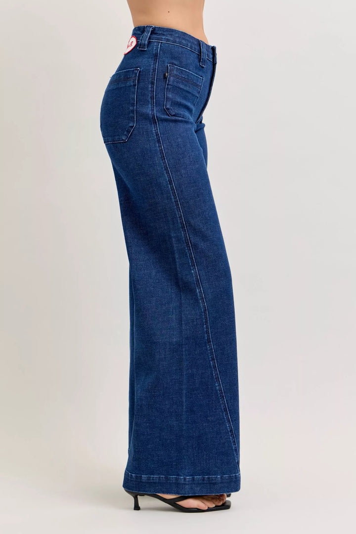 Retro high-rise wide-leg jeans with patch pockets