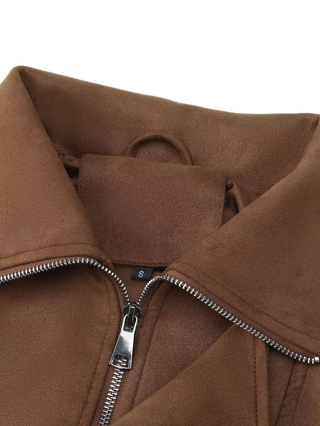 Faux suede moto jacket with asymmetrical zip and belted hem
