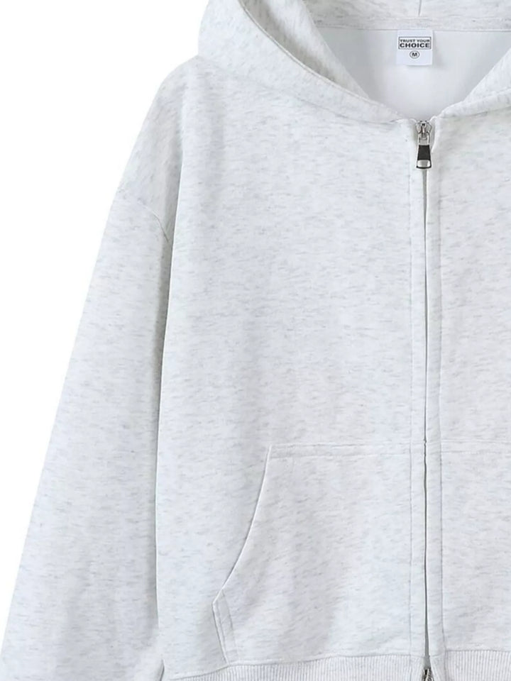 Zip-up hoodie with front pockets and ribbed cuffs