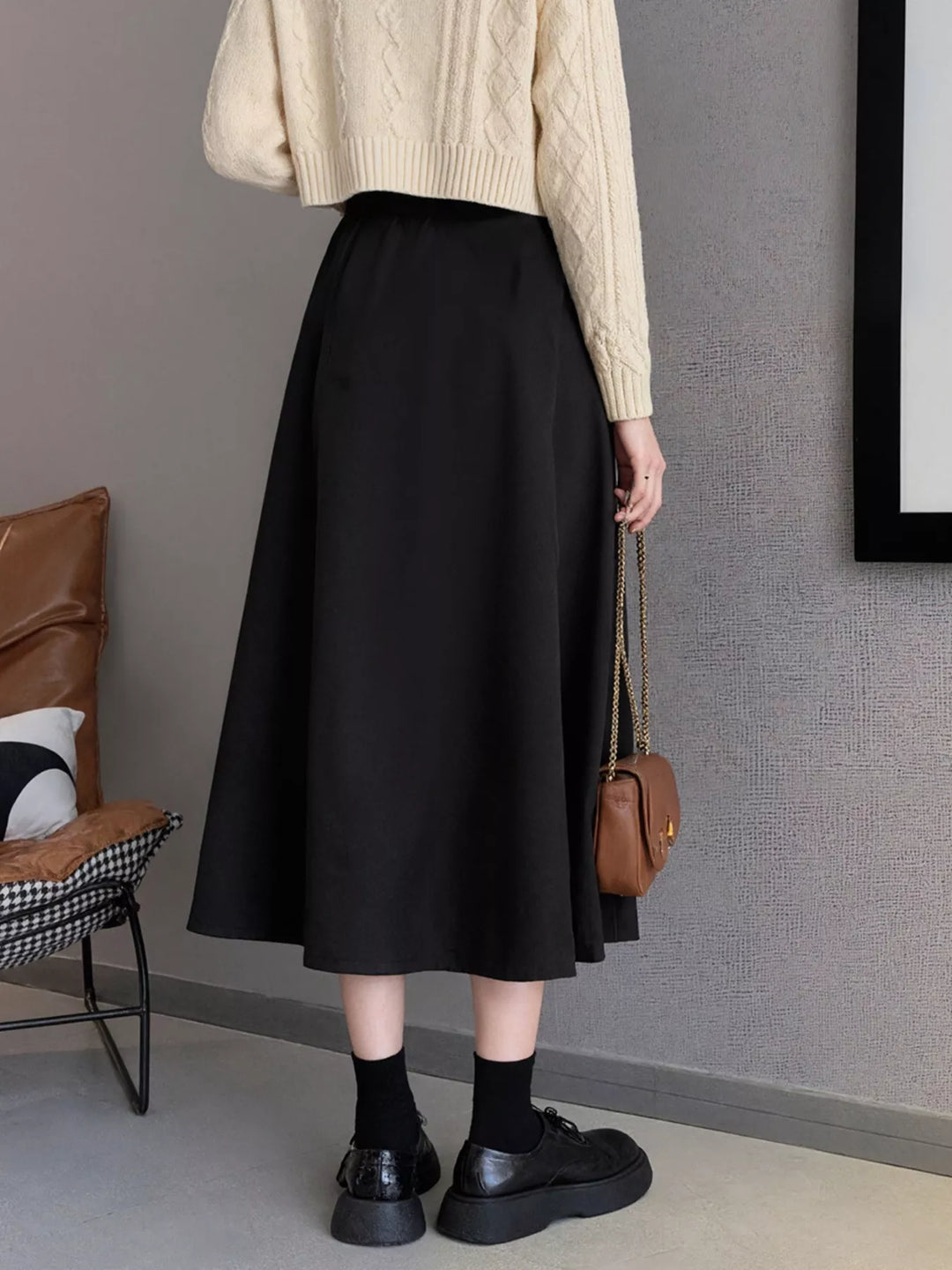 Asymmetrical layered hem high-waist A-line midi skirt