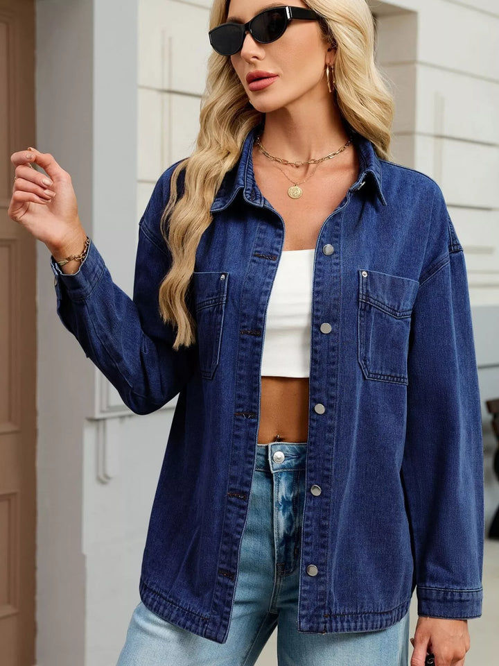 Dropped shoulder button-up denim jacket with chest pockets