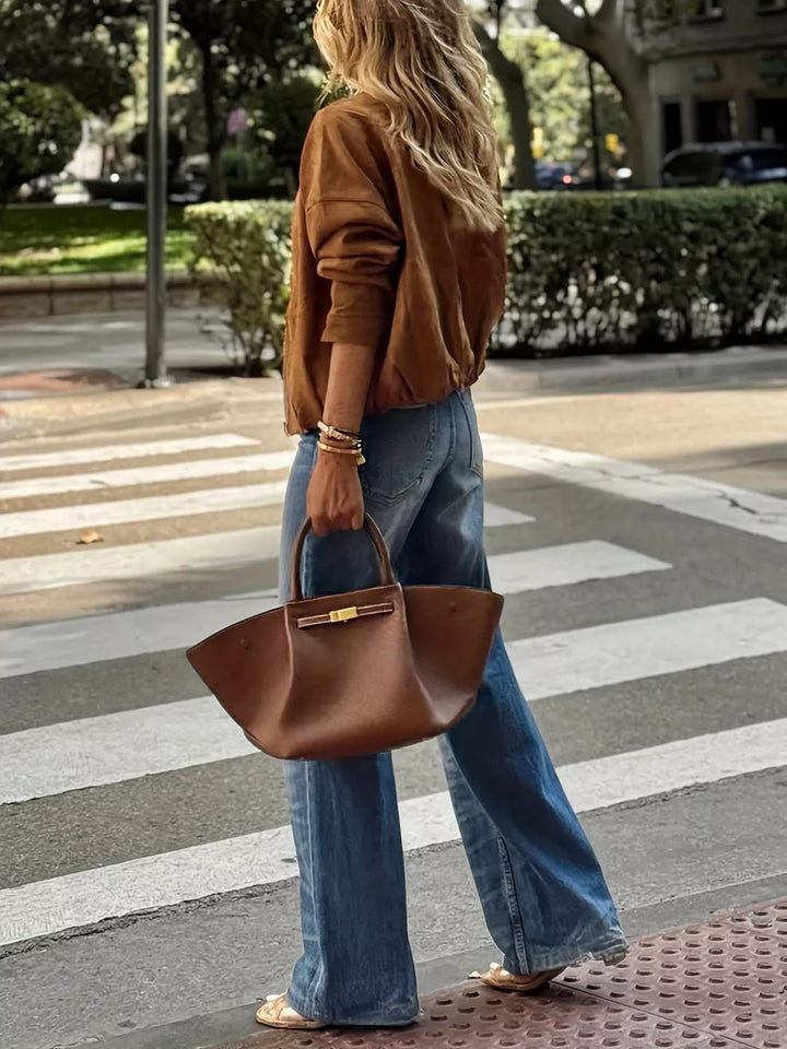 Faux suede zip-up dropped shoulder jacket