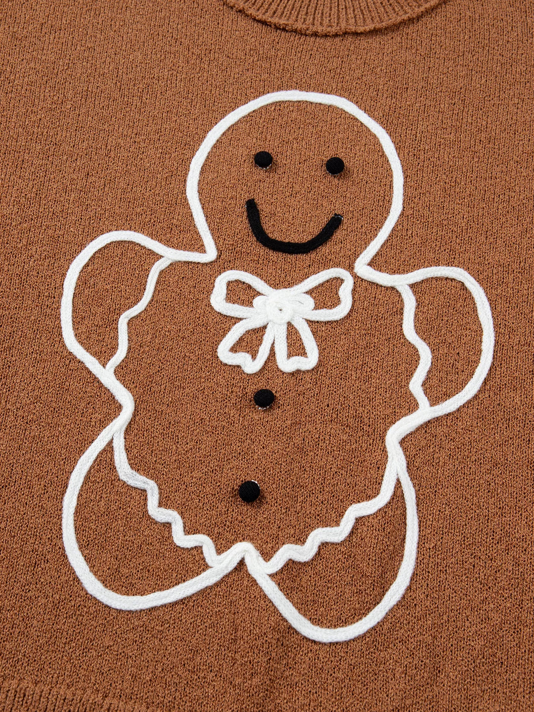 Gingerbread man embroidered drop shoulder knit sweater