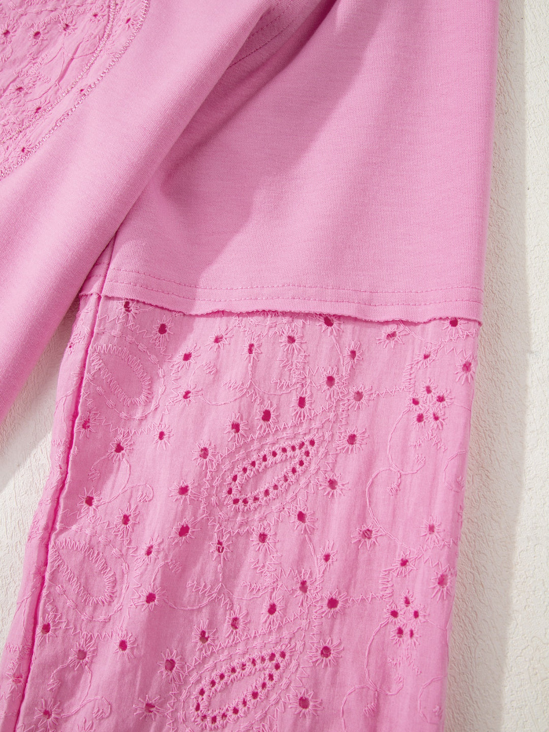 Eyelet lace heart patch long sleeve pullover top