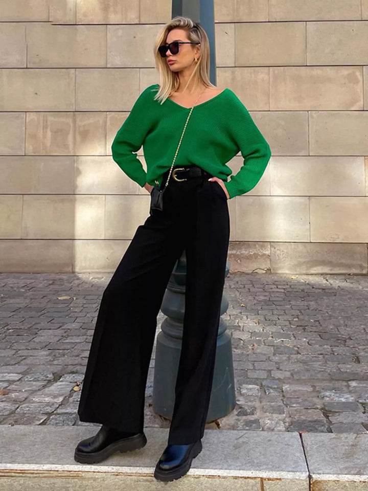 Pleated wide-leg dress pants with high-rise waist