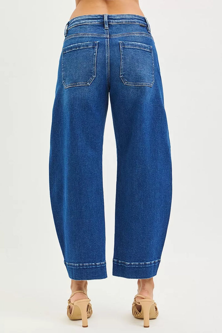 Mid-rise cropped barrel jeans with whisker fading