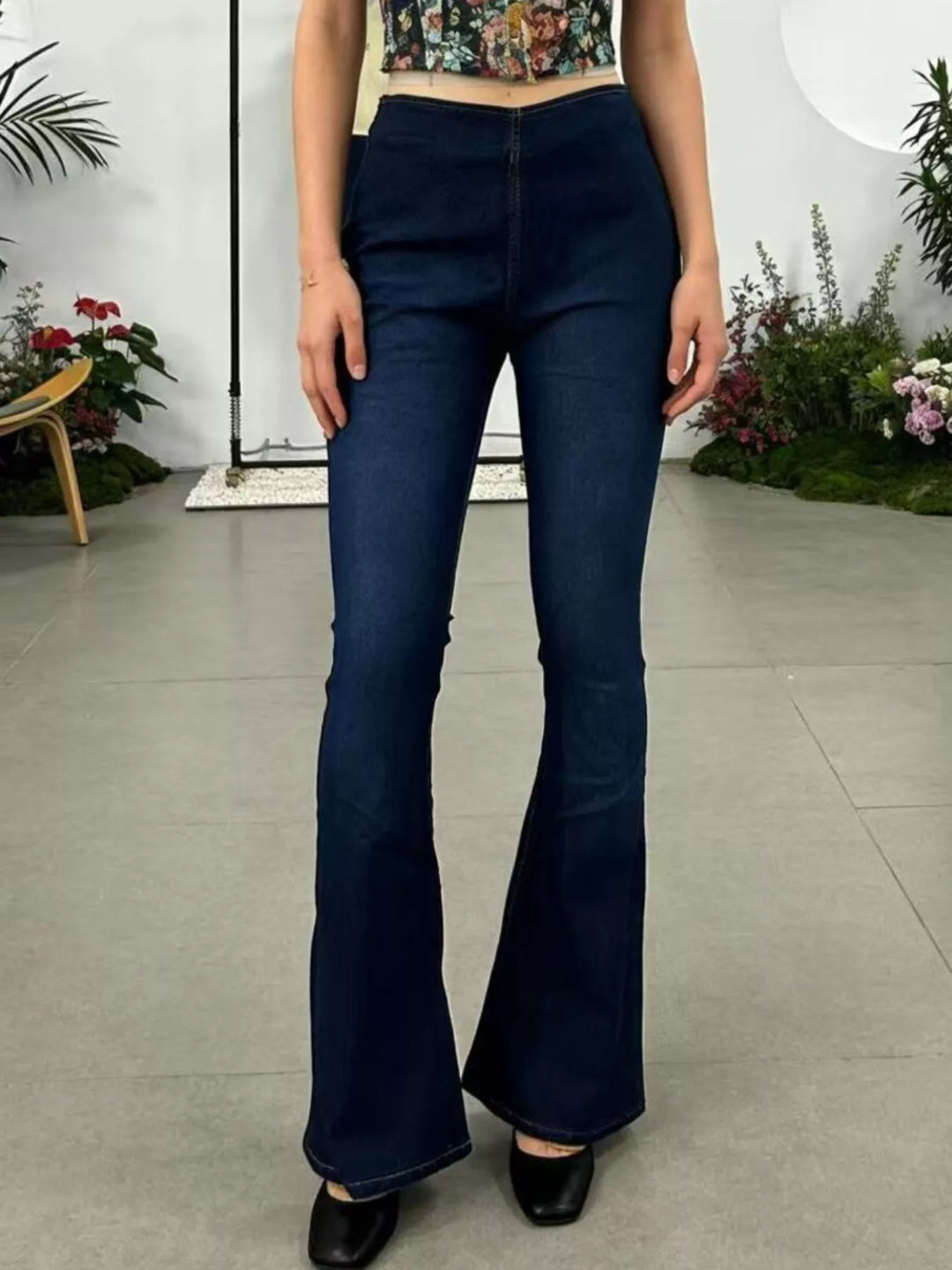 Dark Blue High-rise flare jeans with faded whiskering