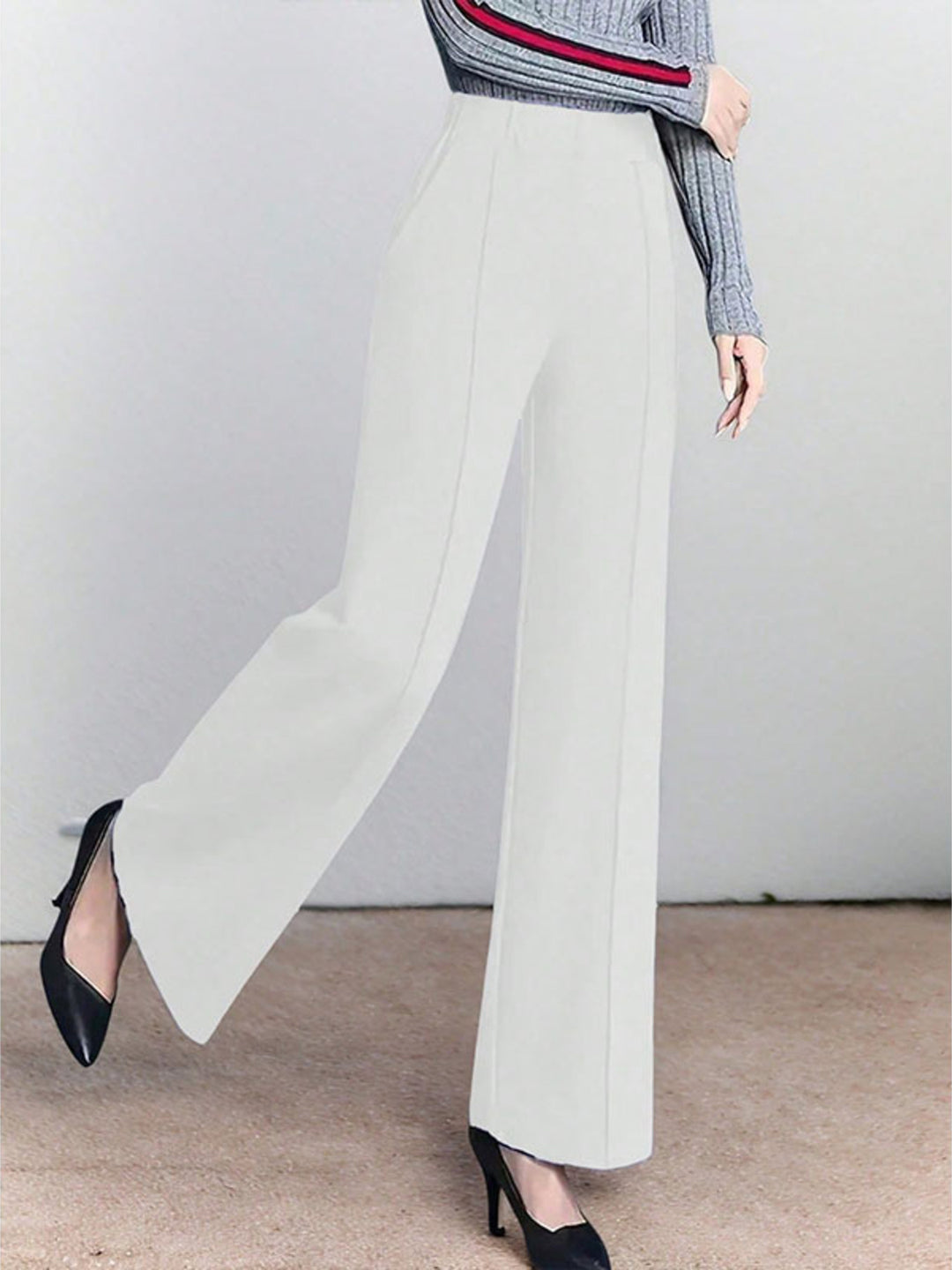 High-waisted wide-leg pintuck pants with pockets