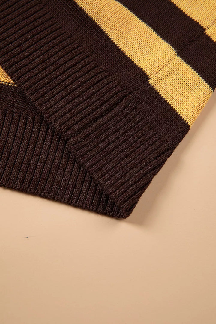 Striped drop shoulder pullover sweater with chest pocket