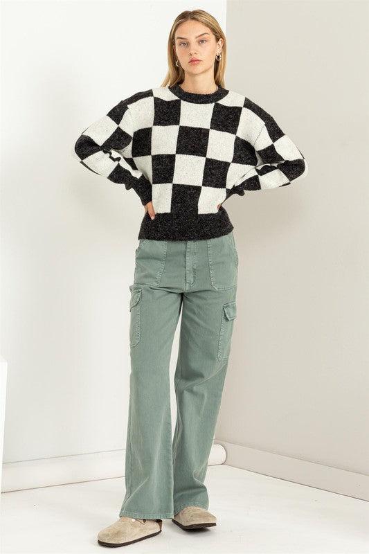 Weekend Chills Checkered Long Sleeve Sweater - Azoroh
