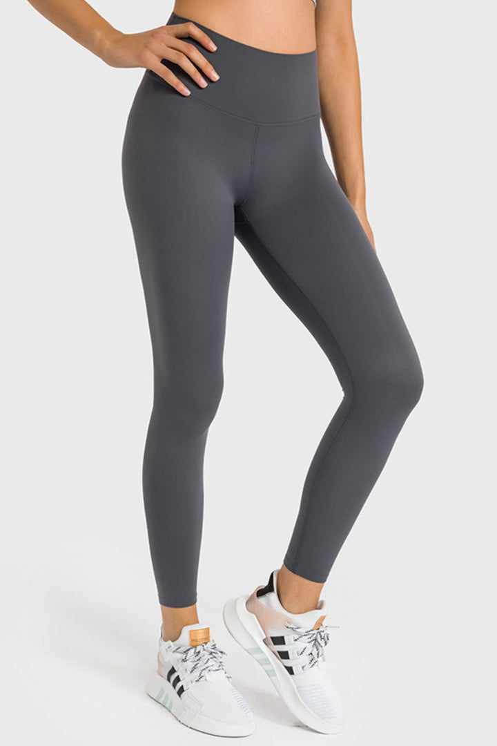 Dark Gray High waist ankle-length yoga leggings with wide waistband