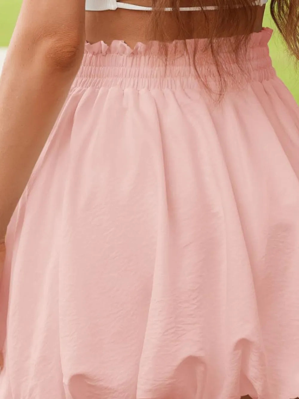 Bubble hem mini skirt with smocked waistband