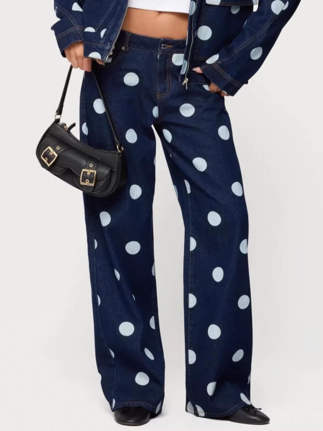 Medium Polka dot wide leg jeans with button fly