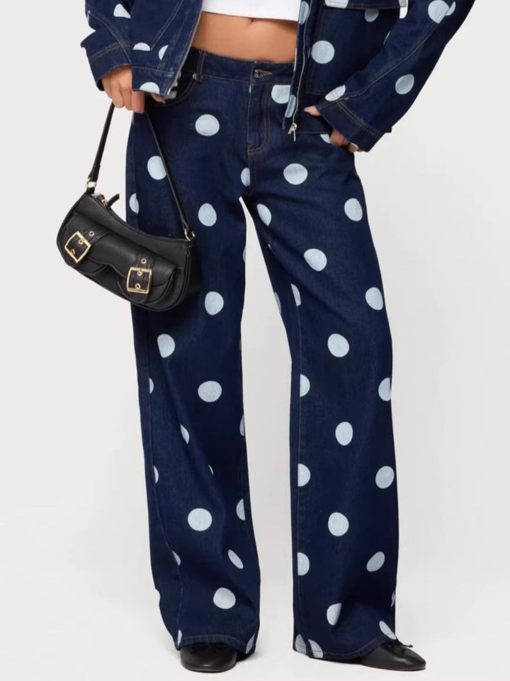 Medium Polka dot wide leg jeans with button fly
