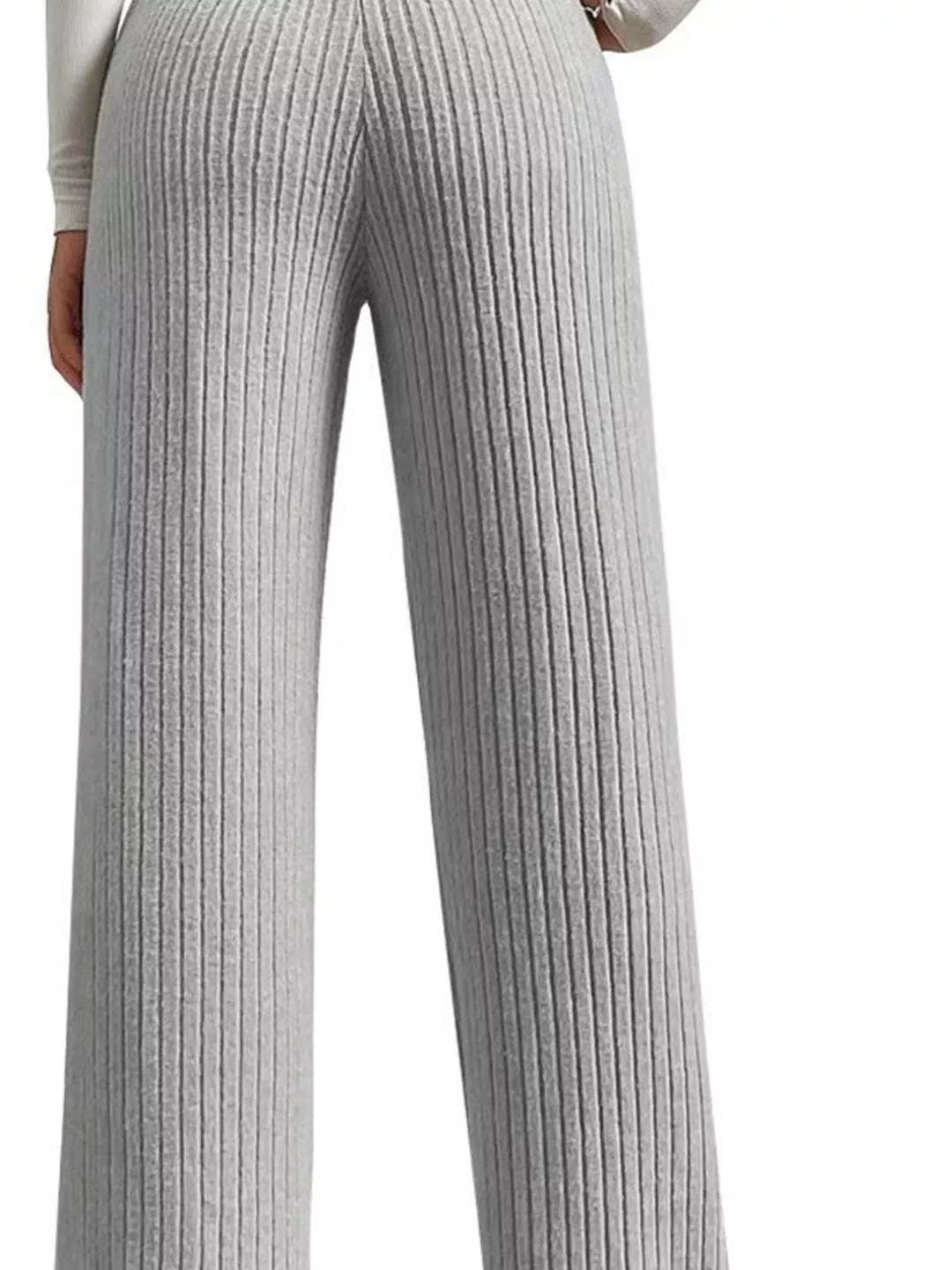 Ribbed knit wide-leg sweater pants with elastic high-rise waist