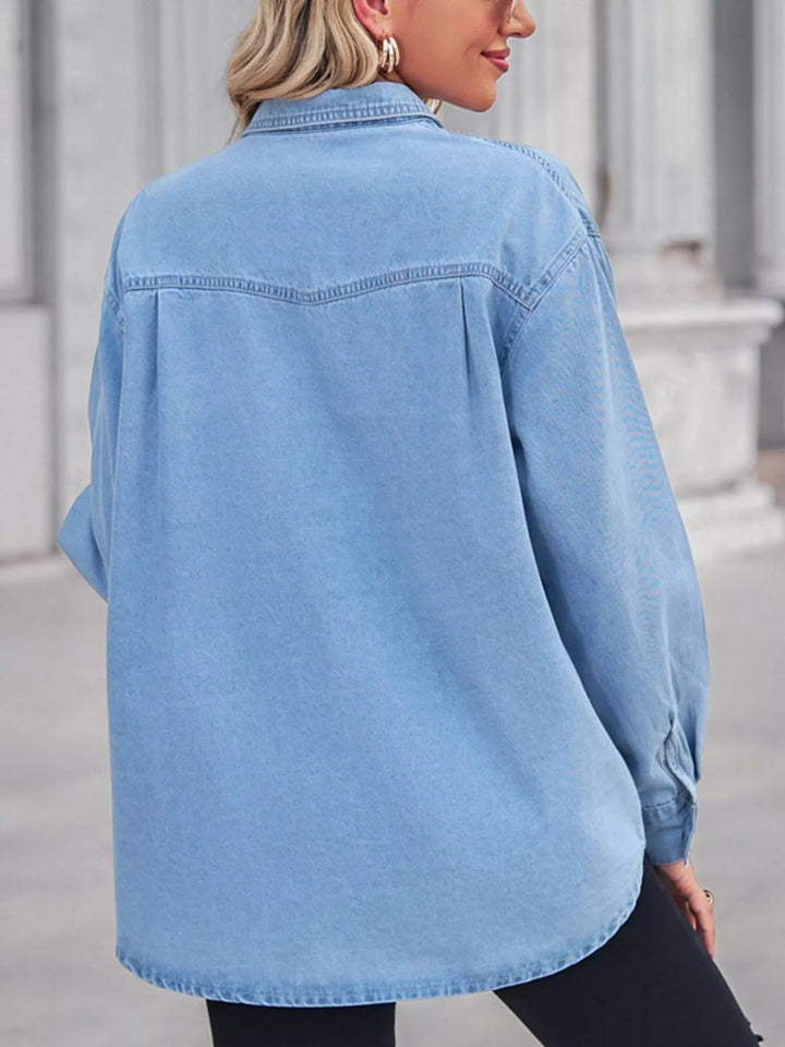 Washed denim button-down shirt with chest pockets