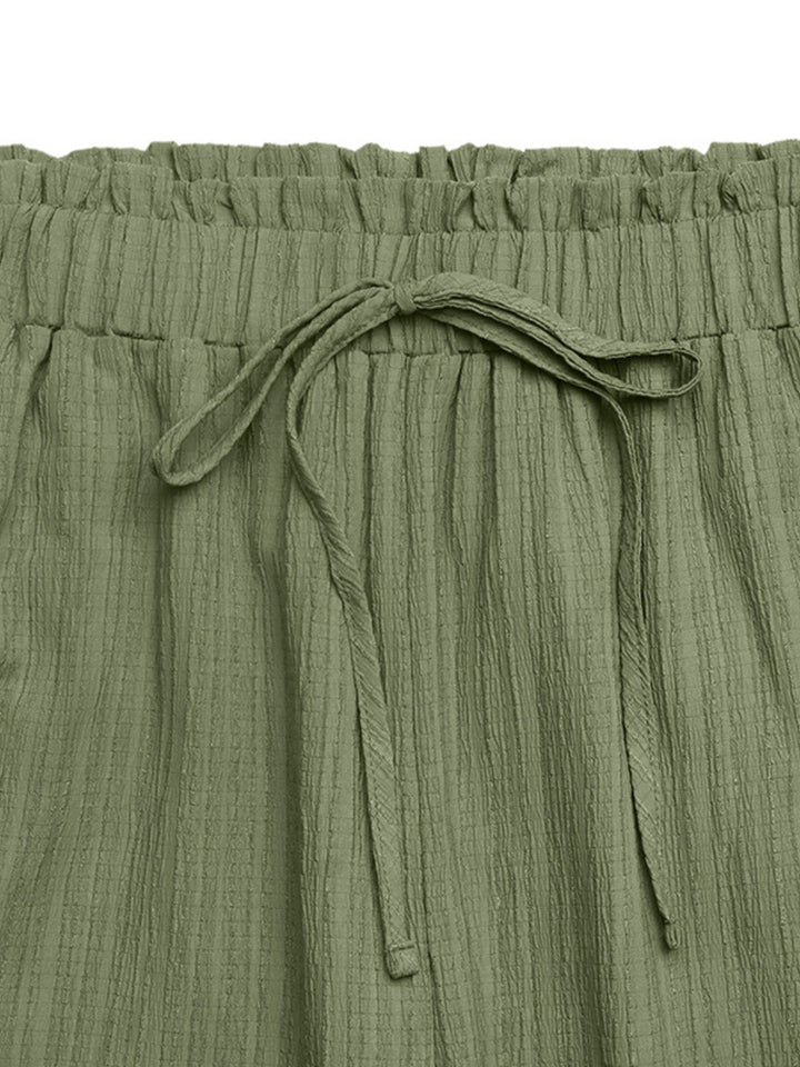 Wide leg paperbag waist pants with picot trim hem